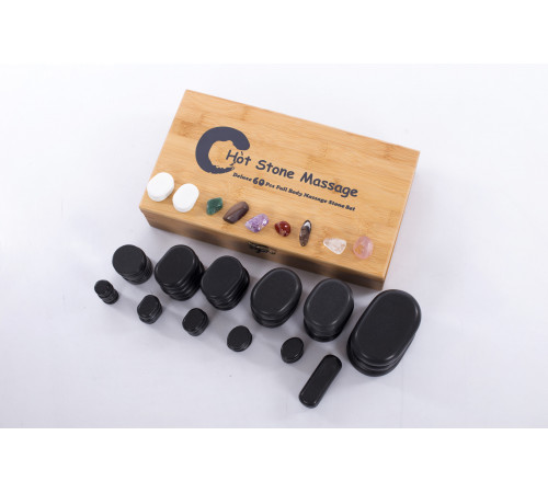 Нагреватель для камней HSH6+Набор массажных камней из базальта в коробке из бамбука (60шт.) H60TC